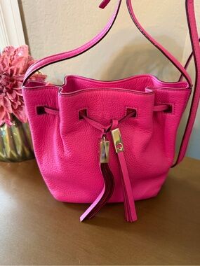 Kate Spade Hot Pink Leather Drawstring Crossbody Bucket Bag